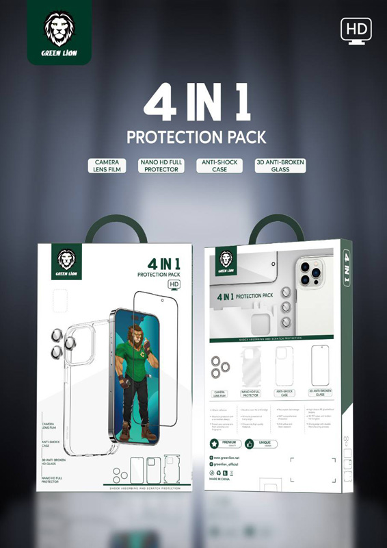 بسته محافظتی کامل iPhone 14 Plus مدل Green Lion 4 in 1 360° HD Protection Pack