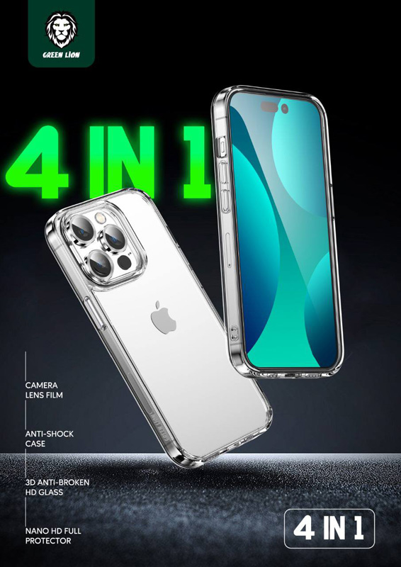 بسته محافظتی کامل iPhone 14 Pro Max مدل Green Lion 4 in 1 360° HD Protection Pack بسته محافظتی کامل iPhone 14 Pro Max مدل Green Lion 4 in 1 360° HD Protection Pack