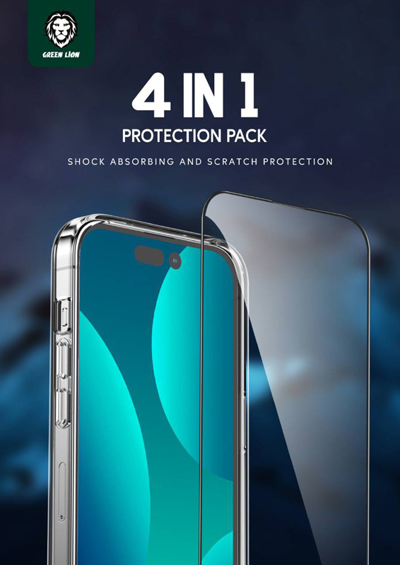 بسته محافظتی کامل iPhone 14 Pro Max مدل Green Lion 4 in 1 360° HD Protection Pack بسته محافظتی کامل iPhone 14 Pro Max مدل Green Lion 4 in 1 360° HD Protection Pack