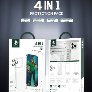 ببسته محافظتی کامل iPhone 14 Pro مدل Green Lion 4 in 1 360° HD Protection Pack