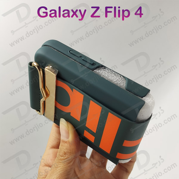 فلیپ کیس سبز Samsung Galaxy Z Flip 4 مارک GKK با بند چرمی 10