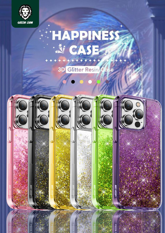 قاب اکلیلی آکواریومی iPhone 14 Plus مارک Green Lion مدل Happiness 3D Glitter Resin