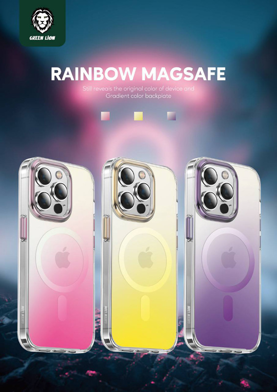قاب مگ سیف iPhone 14 Pro Max مارک Green Lion مدل Rainbow Magsafe Case