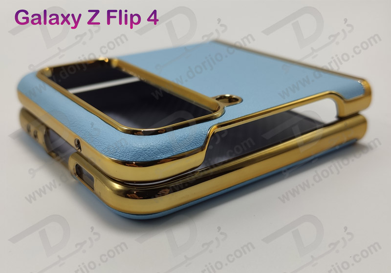 قاب چرمی فریم طلایی Samsung Galaxy Z Flip 4 مارک GKK - رنگ آبی