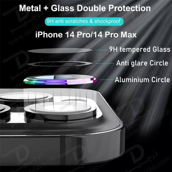 خرید محافظ لنز فلزی رینگی iPhone 14 Pro با ابزار کمکی نصب مارک M&OK