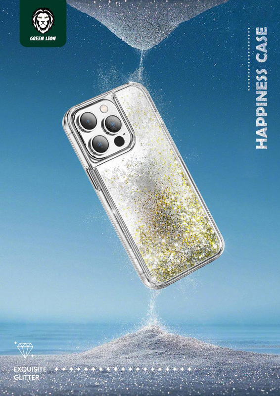 گارد اکلیلی آکواریومی iPhone 14 Pro مارک Green Lion مدل Happiness 3D Glitter Resin