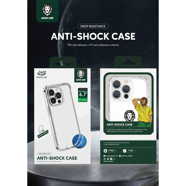 گارد شفاف فریم ژله ای ضد ضربه iPhone 14 Pro Max مارک Green Lion مدل Rocky Series 360° Anti-Shock Case