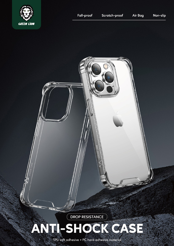 گارد شفاف فریم ژله ای ضد ضربه iPhone 14 Pro Max مارک Green Lion مدل Rocky Series 360° Anti-Shock Case