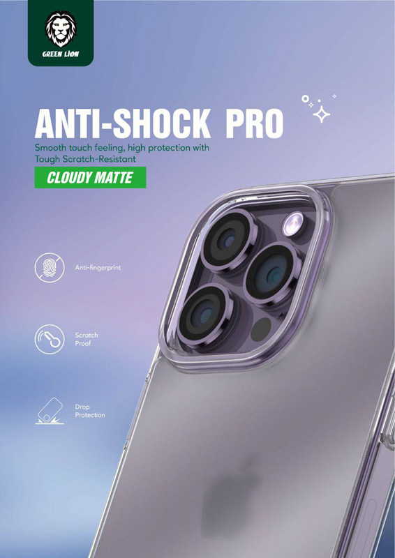 گارد نیمه شفاف مات ضد ضربه iPhone 14 Pro مارک Green Lion مدل Anti-Shock Pro Cloudy Matte