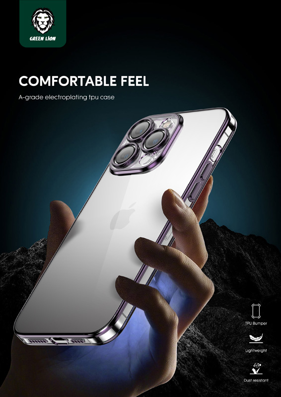 گارد ژله‌ای با محافظ لنز iPhone 14 Pro Max مارک Green Lion مدل Mars Electroplating TPU Case