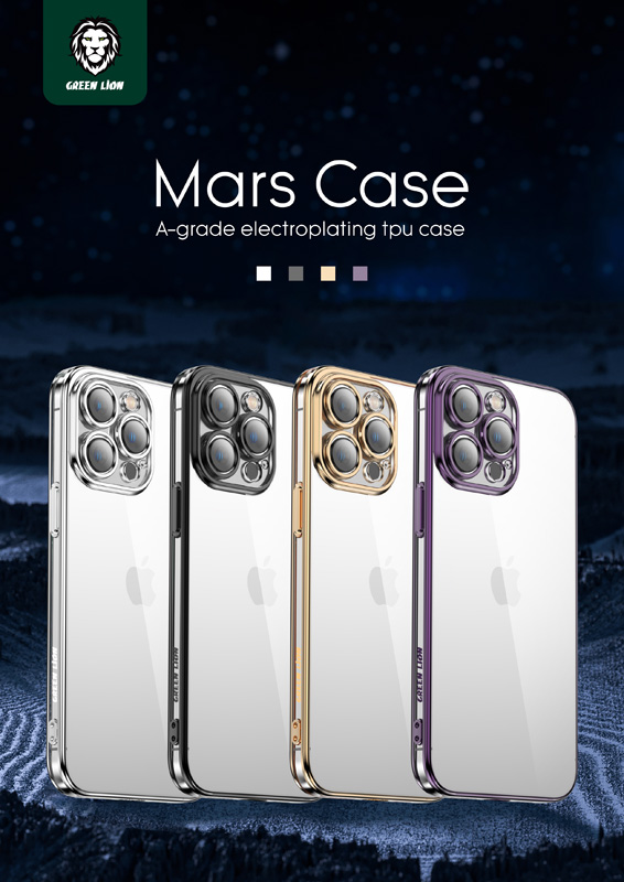 گارد ژله‌ای با محافظ لنز iPhone 14 Pro مارک Green Lion مدل Mars Electroplating TPU Case