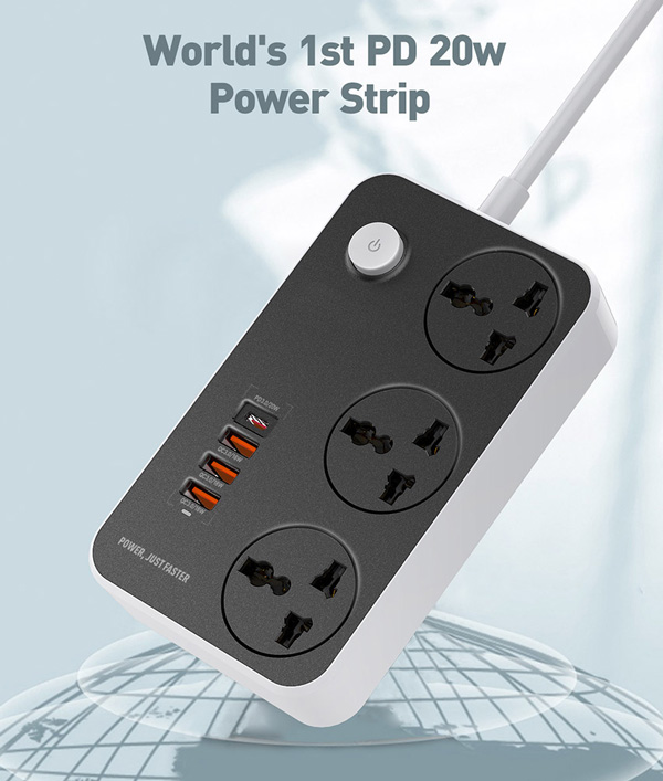سه راهی برق LDNIO مدل SC3412 + خروجی USB-A و USB-C فست شارژ