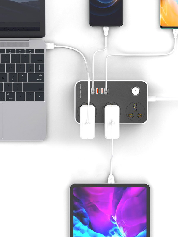 سه راهی برق LDNIO مدل SC3412 + خروجی USB-A و USB-C فست شارژ