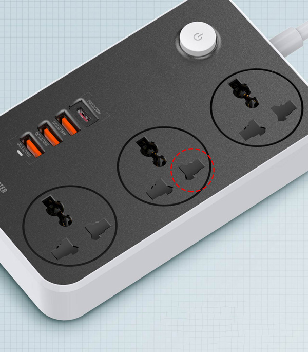 سه راهی برق LDNIO مدل SC3412 + خروجی USB-A و USB-C فست شارژ