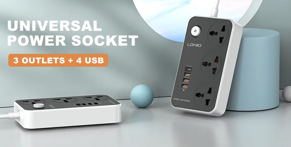 سه راهی برق LDNIO مدل SC3412 + خروجی USB-A و USB-C فست شارژ