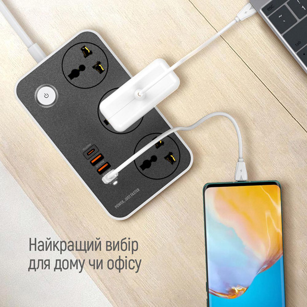 سه راهی برق LDNIO مدل SC3412 + خروجی USB-A و USB-C فست شارژ