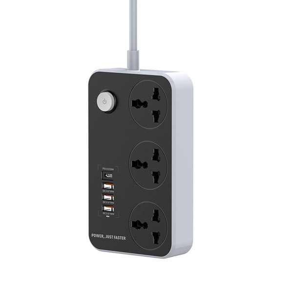 سه راهی برق LDNIO مدل SC3412 + خروجی USB-A و USB-C فست شارژ