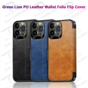 فلیپ کاور چرمی iPhone 14 Pro مارک Green Lion مدل PU Leather Wallet Folio