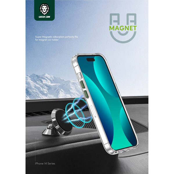 گارد شفاف دستگیره دار iPhone 14 Pro مارک Green Lion مدل Series 9 Clear Case Compatible