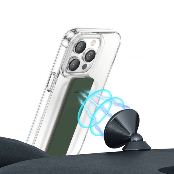 گارد هیبریدی شفاف بند دار iPhone 14 Plus مارک Green Lion مدل London Slim Hybrid Case with Elastic Grip Band