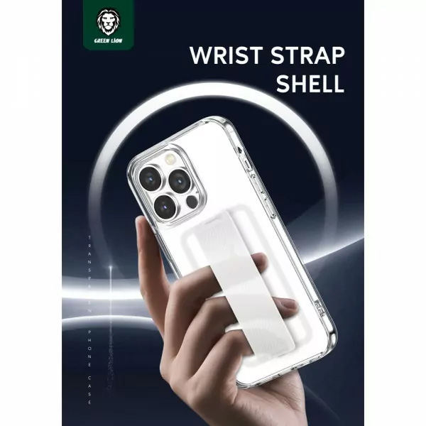 گارد هیبریدی شفاف بند دار iPhone 14 Plus مارک Green Lion مدل London Slim Hybrid Case with Elastic Grip Band