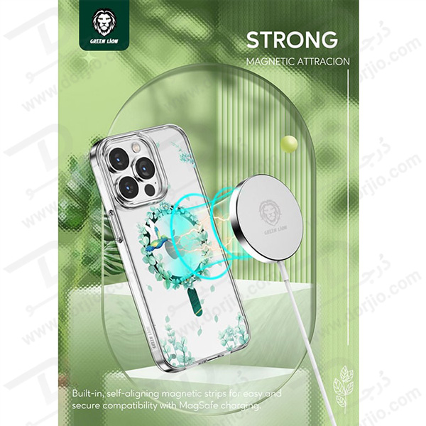 گارد مگنتی طرح گل و گیاه iPhone 14 Plus مارک Green Lion مدل Nature Magsafe