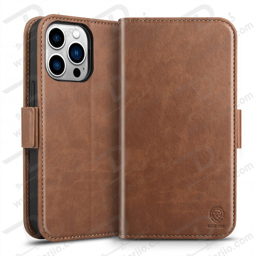 فلیپ کاور چرمی مگنتی iPhone 14 Pro Max مارک Green Lion مدل Two in One Magsafe Leather Wallet