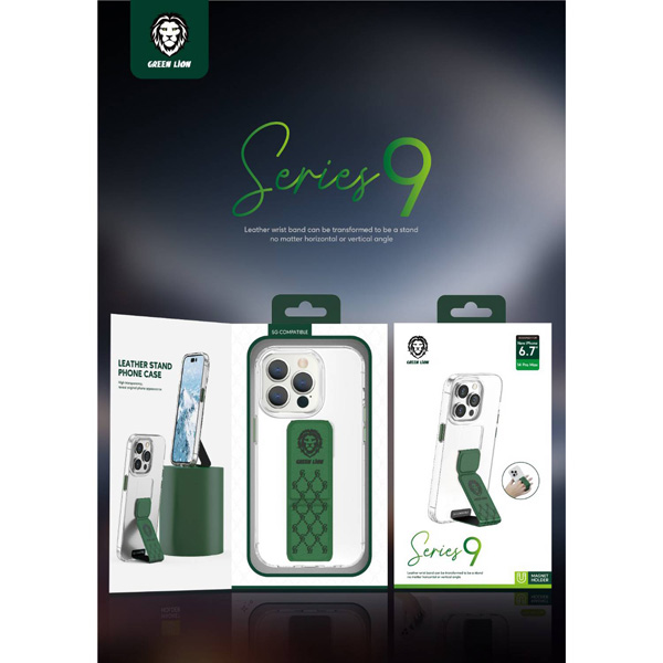 گارد شفاف دستگیره دار iPhone 14 Pro مارک Green Lion مدل Series 9 Clear Case Compatible