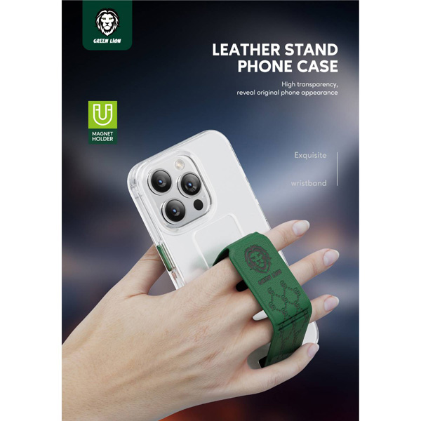 گارد شفاف دستگیره دار iPhone 14 Pro مارک Green Lion مدل Series 9 Clear Case Compatible