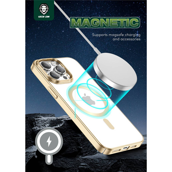 گارد شفاف مگنتی iPhone 14 Pro Max مارک Green Lion مدل Delgado Chrome Magsafe