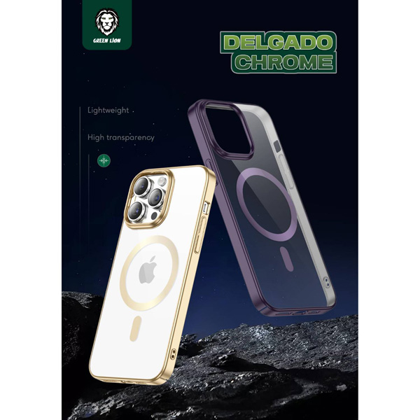 گارد شفاف مگنتی iPhone 14 Pro Max مارک Green Lion مدل Delgado Chrome Magsafe