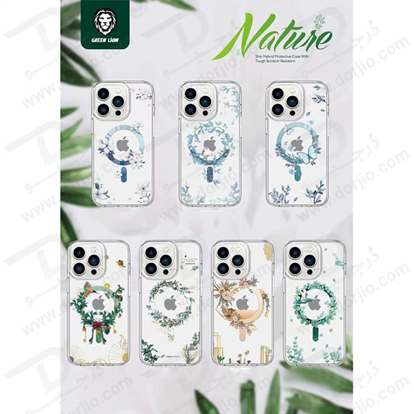 گارد مگنتی طرح گل و گیاه iPhone 14 Pro Max مارک Green Lion مدل Nature Magsafe