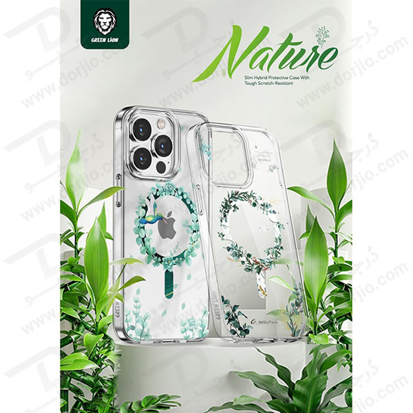 گارد مگنتی طرح گل و گیاه iPhone 14 Pro مارک Green Lion مدل Nature Magsafe