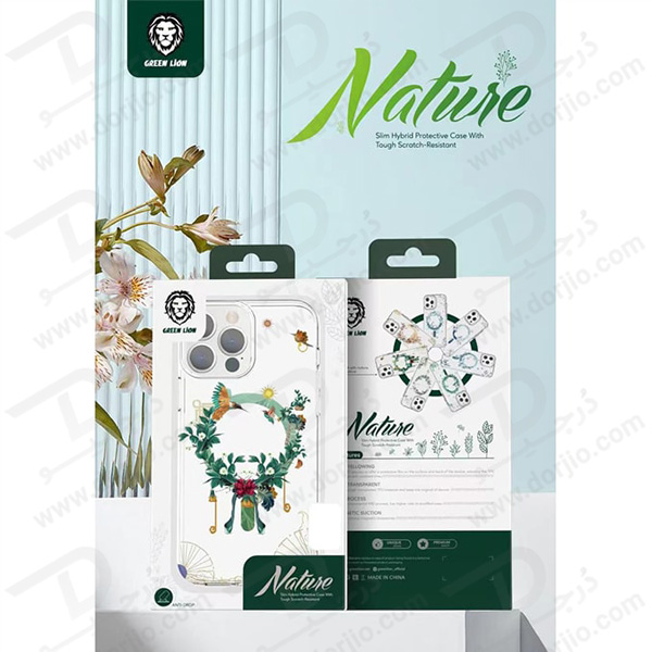 گارد مگنتی طرح گل و گیاه iPhone 14 Plus مارک Green Lion مدل Nature Magsafe