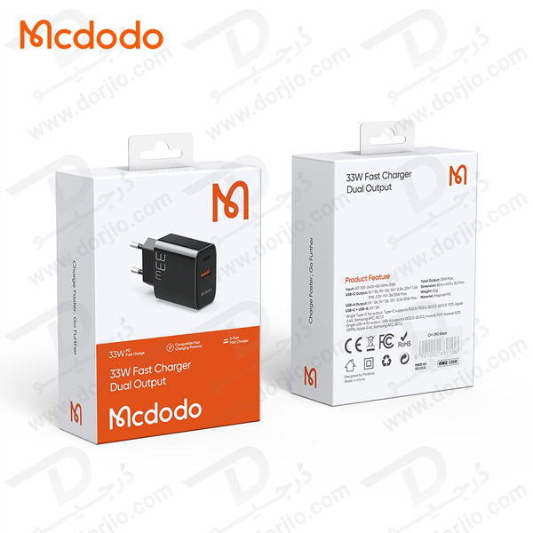 خرید شارژر فست 33 وات مک دودو با دو پورت خروجی Mcdodo CH-0921 33W Charger