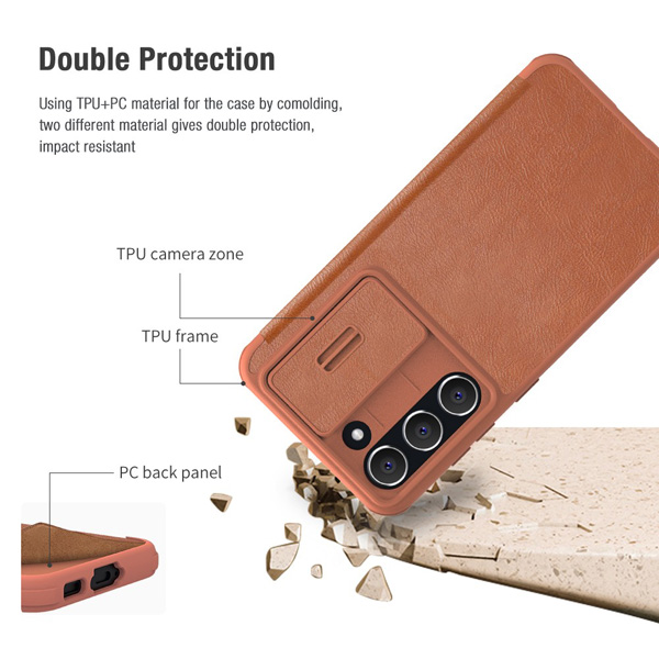 خرید کیف چرمی محافظ دوربین دار Samsung Galaxy S23 مارک نیلکین مدل Qin Pro Leather Case