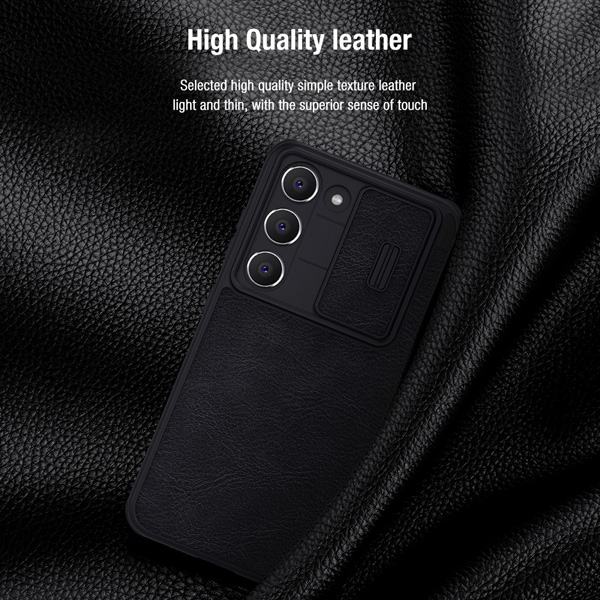 کیف چرمی محافظ دوربین دار Samsung Galaxy S23 Plus مارک نیلکین مدل Qin Pro Leather Case