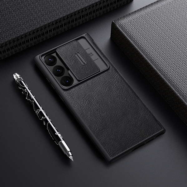 خرید کیف چرمی محافظ دوربین دار Samsung Galaxy S23 Ultra مارک نیلکین مدل Qin Pro Leather Case