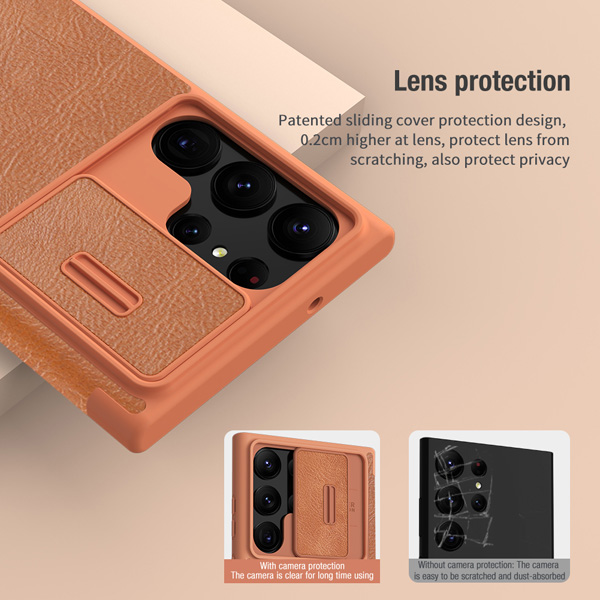 کیف چرمی محافظ دوربین دار Samsung Galaxy S23 Ultra مارک نیلکین مدل Qin Pro Leather Case
