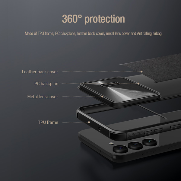 گارد چرمی کمشیلد نیلکین Samsung Galaxy S23 Plus مدل CamShield Leather Case S