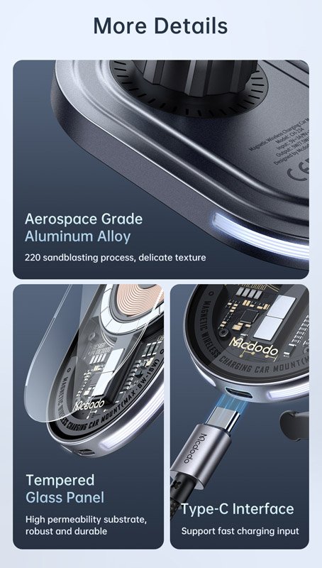خرید هولدر و شارژر وایرلس مگنتی شفاف 15 وات ماشینی با کابل مک دودو - Mcdodo CH-23401 (1)