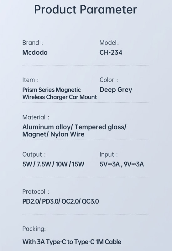 خرید هولدر و شارژر وایرلس مگنتی شفاف 15 وات ماشینی با کابل مک دودو - Mcdodo CH-23401 (1)