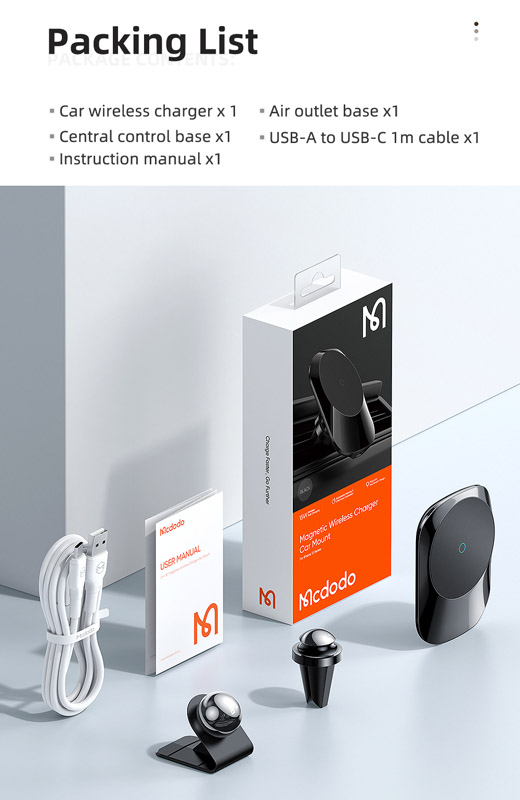 خرید هولدر و شارژر وایرلس مگنتی 15 وات ماشینی با کابل مک دودو - Mcdodo CH-7071