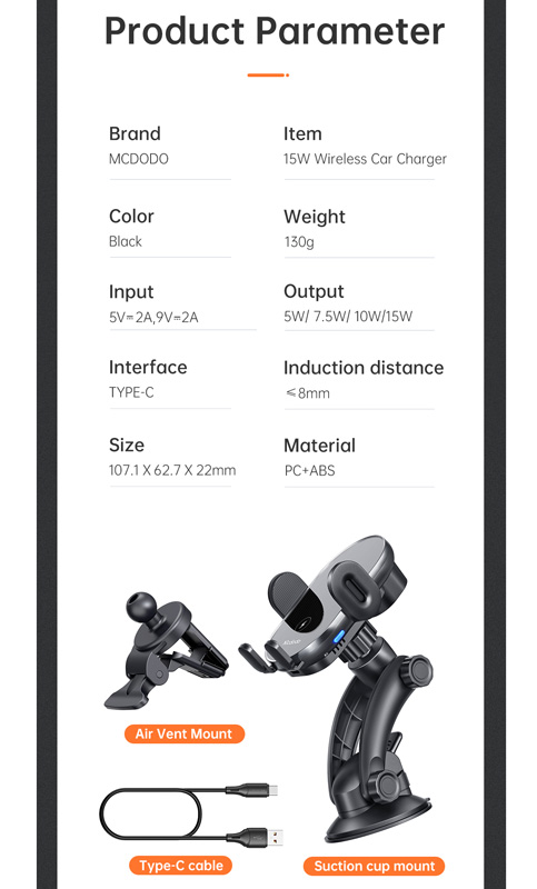 خرید هولدر و شارژر وایرلس 15 وات ماشینی با کابل مک دودو - Mcdodo CH-1600