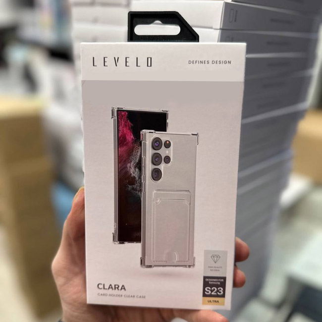 خرید گارد شفاف ایربگ دار جا کارتی Samsung Galaxy S23 Ultra مارک Levelo