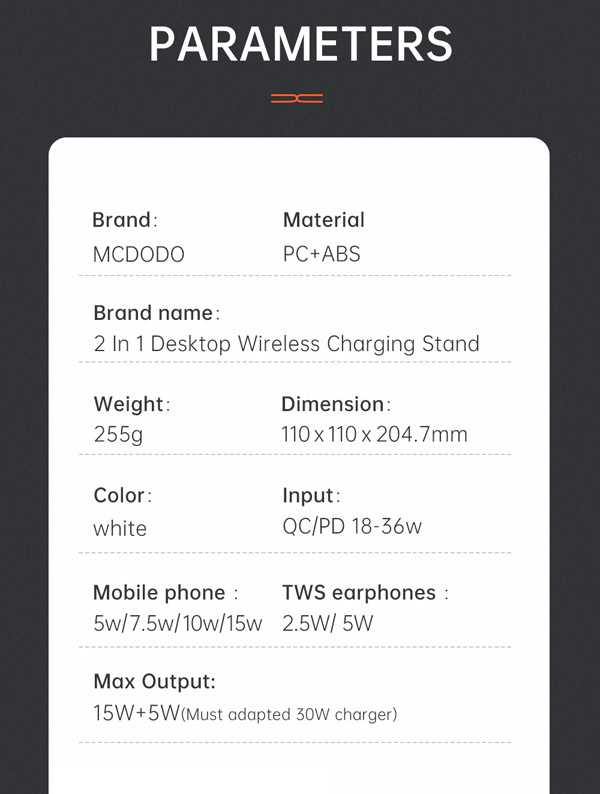 خرید هولدر و شارژر وایرلس رومیزی دو کاره 15 وات مک‌ دودو مدل Mcdodo CH-0530