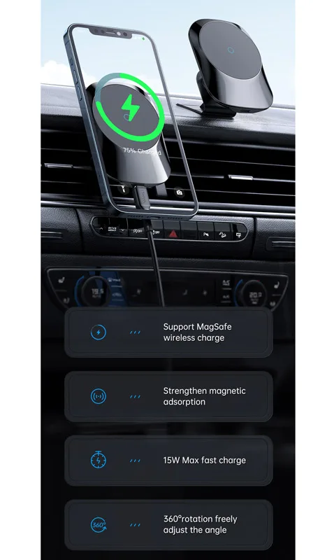 خرید هولدر و شارژر وایرلس مگنتی 15 وات ماشینی با کابل مک دودو - Mcdodo CH-7071