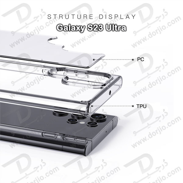 خرید کریستال کاور شفاف فریم ژله‌ ای با محافظ دوربین Samsung Galaxy S23 Ultra