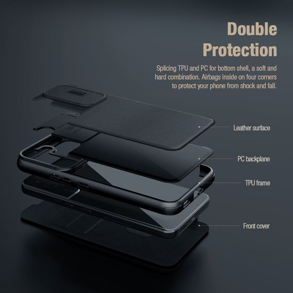خرید کیف چرم و پارچه نیلکین Samsung Galaxy S23 Plus مدل Qin Pro Plain Leather + Cloth Case