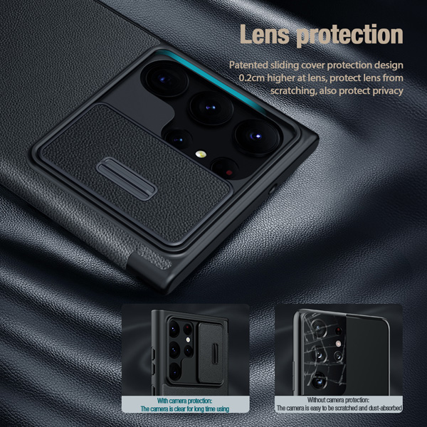 خرید کیف چرم و پارچه نیلکین Samsung Galaxy S23 Ultra مدل Qin Pro Plain Leather + Cloth Case